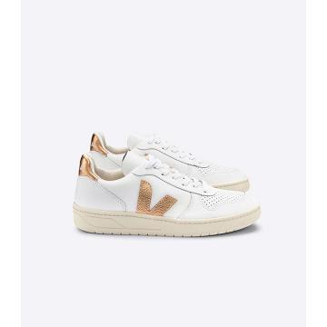 Αθλητικά Παπούτσια γυναικεια Veja V-10 LEATHER White/Gold | GR 641CTV